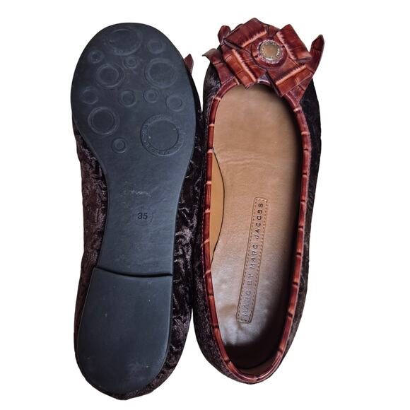 Marc Jacobs Burgundy Wine Brown Embellished Velvet Flats Ballet Shoes Women's 8 - Picture 5 of 5